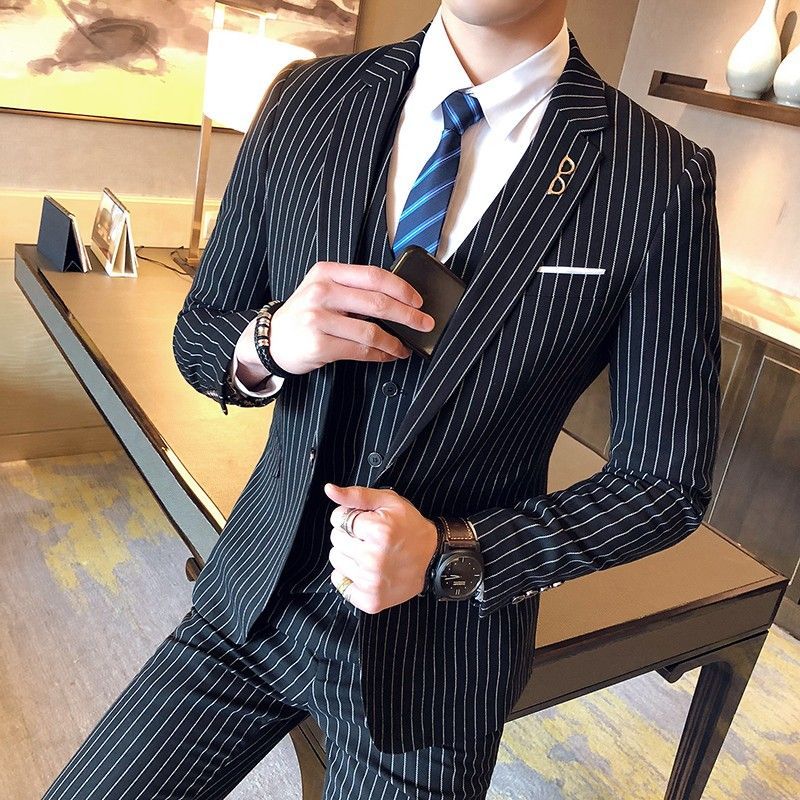 Men'S Grooming Uk - Blazer Pria Slim Fit Motif Garis-garis